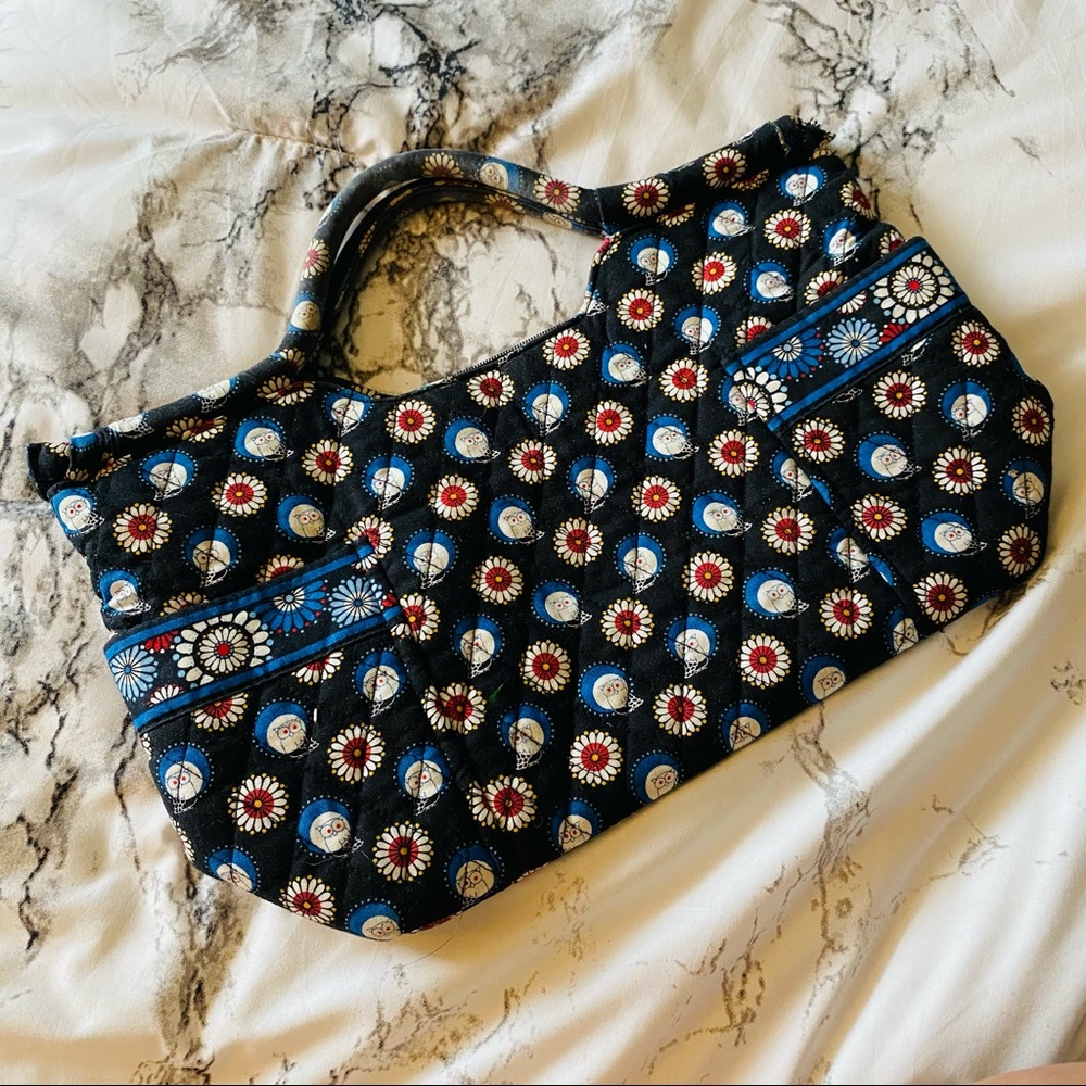 Vera Bradley Blue+Black Floral Cotton Shoulder Bag